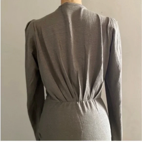 IRO] Olive green Garah ruched Stretch Linen jersey Puff pad sleeve Mini Dress